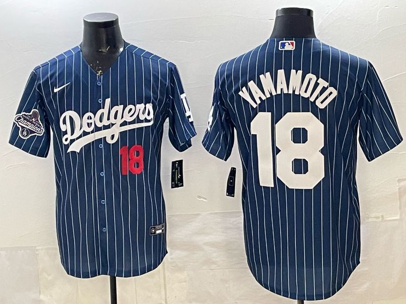 Men 2026 Nike Los Angeles Dodgers #18 Yamamoto Blue Stripe Game MLB Jersey 03->los angeles dodgers->MLB Jersey